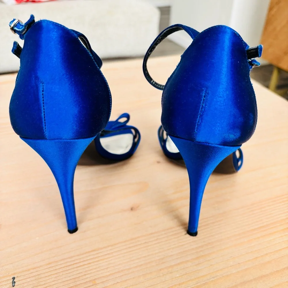 Stuart Weitzman Royal Blue Satin Strappy Heels Pumps‎ Women’s Size 10M Designer